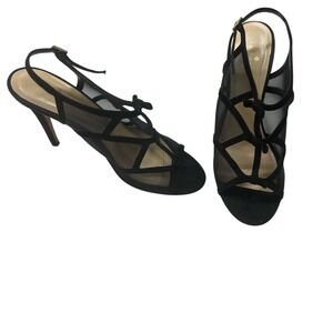 Kate Spade New York Black Mesh Suede Slingback Heels Made in Italy Size 9.5 B